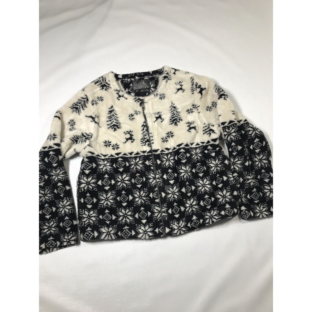 Tsunami Jacket Womens Medium Fleece Faux Fur Deer Christmas Trees Outdoors Zip